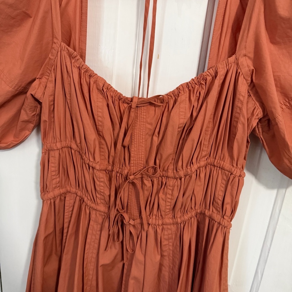 Ulla Johnson Midi Puff-Sleeve Palma Dress Orange Rust Size 4 G2 - Picture 3 of 10